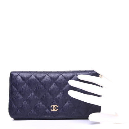 Chanel Caviar Quilted Large Gusset Zip Around Wallet Navy 2 of 12