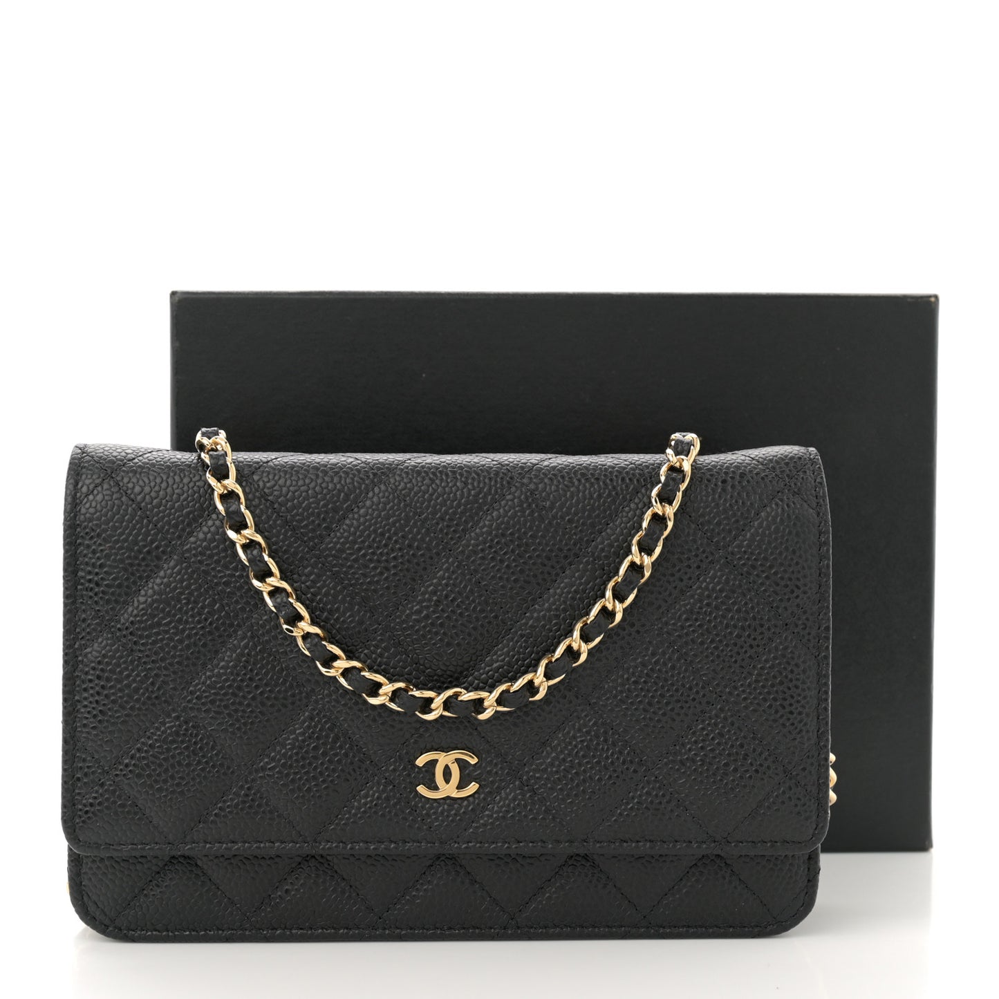 Caviar Quilted Wallet on Chain WOC Black