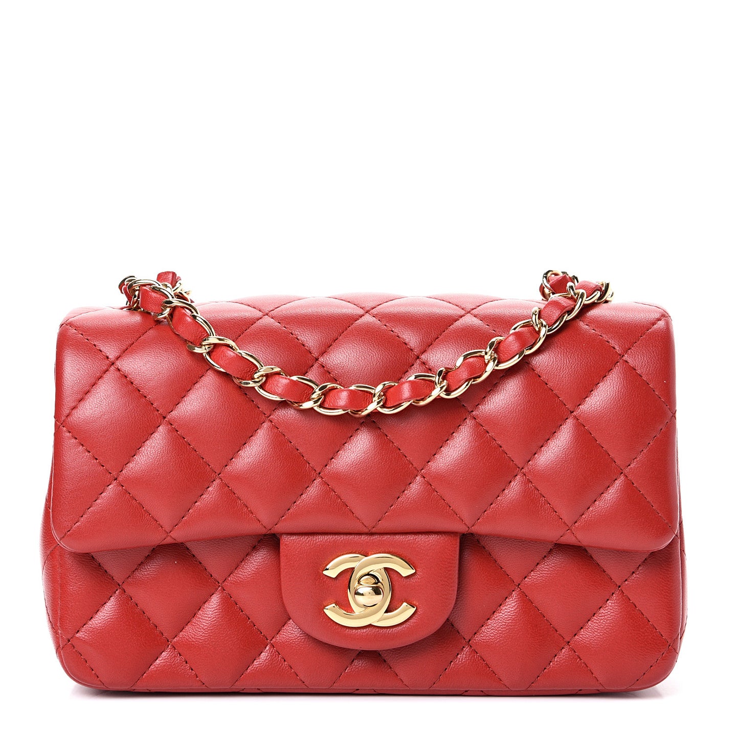 Lambskin Quilted Mini Rectangular Flap Red