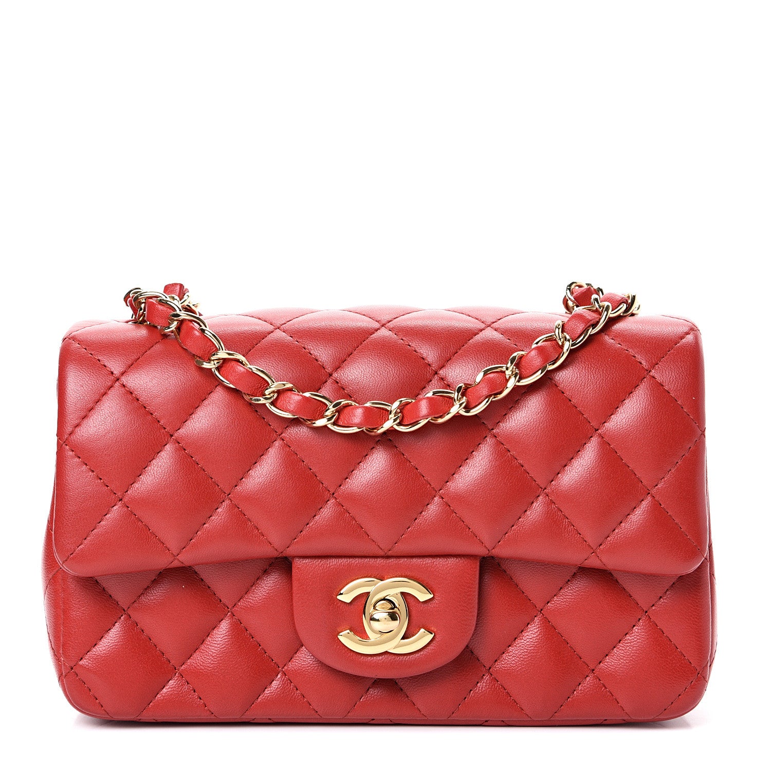 Chanel Lambskin Quilted Mini Rectangular Flap Red 1 of 15