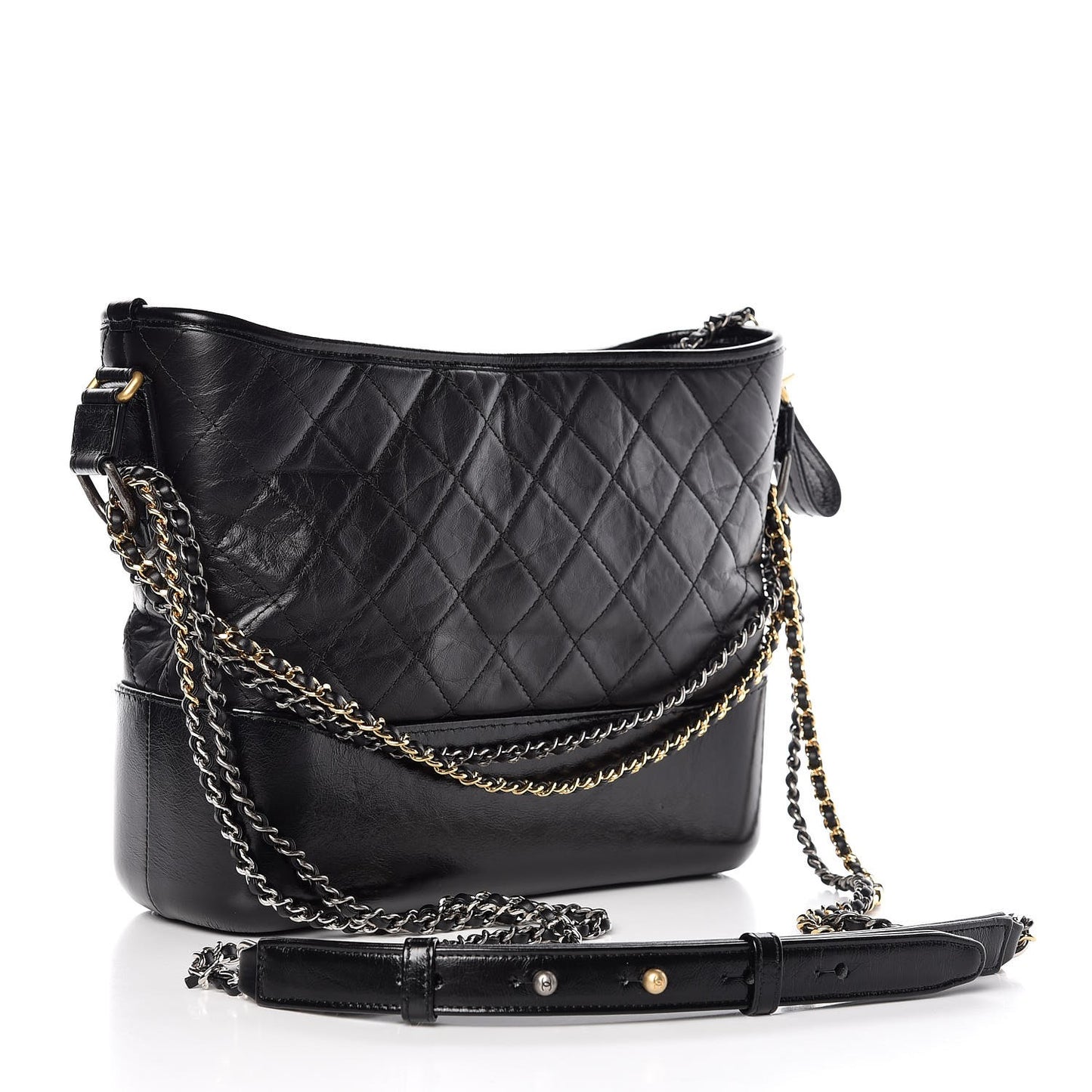 Aged Calfskin Quilted Medium Gabrielle Hobo Black