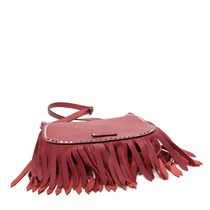 Valentino Garavani Pebbled Calfskin Rockstud Fringe Messenger Bag Rosso 4 of 9