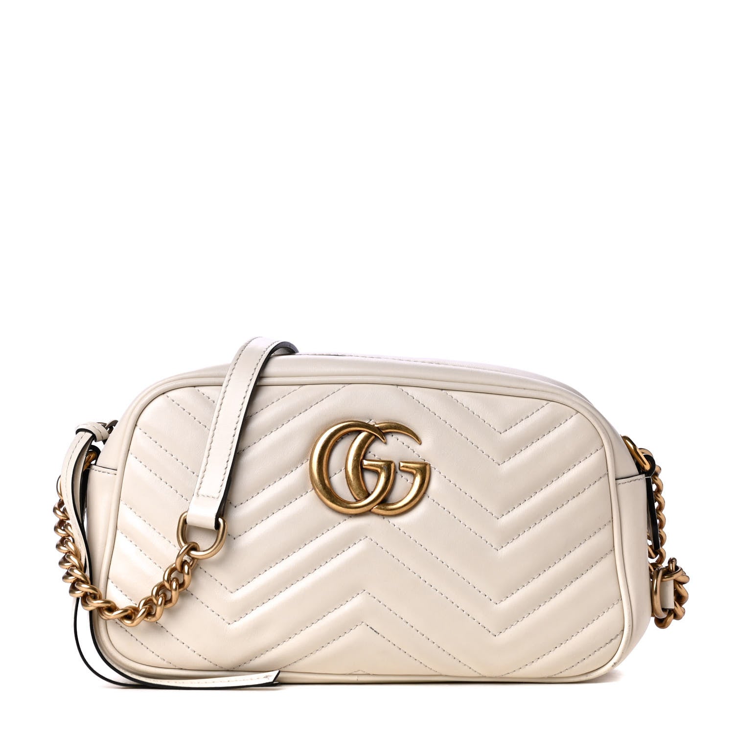 Gucci Calfskin Matelasse Small GG Marmont Chain Shoulder Bag White 1 of 4
