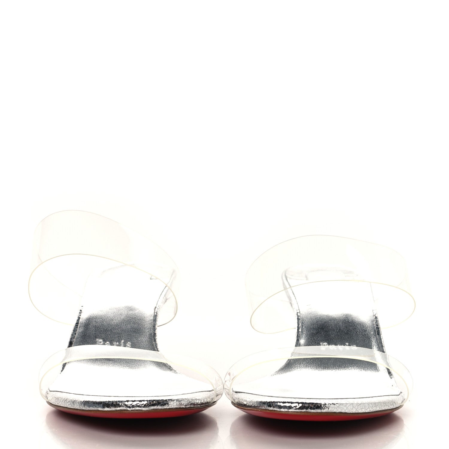 Christian Louboutin Laminated Vint Calfskin PVC Just Nothing 55 Slide Sandals 40 Silver 7 of 18