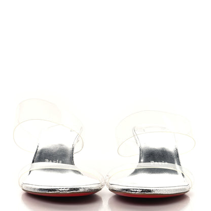 Christian Louboutin Laminated Vint Calfskin PVC Just Nothing 55 Slide Sandals 40 Silver 7 of 18