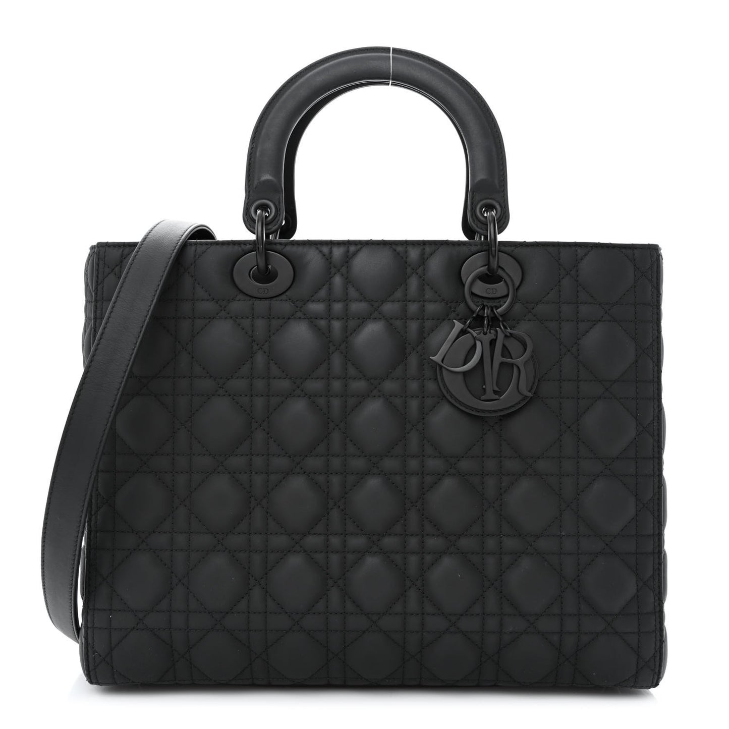 Ultra Matte Calfskin Cannage Large Lady Dior Black