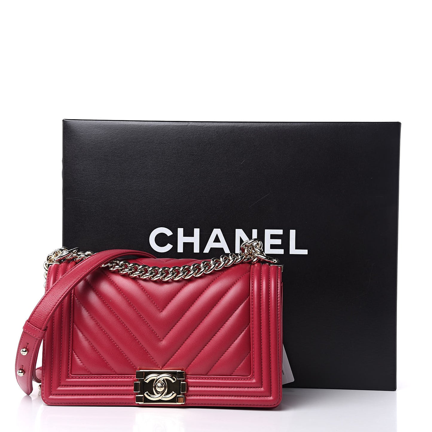 Lambskin Chevron Quilted Medium Boy Flap Dark Pink