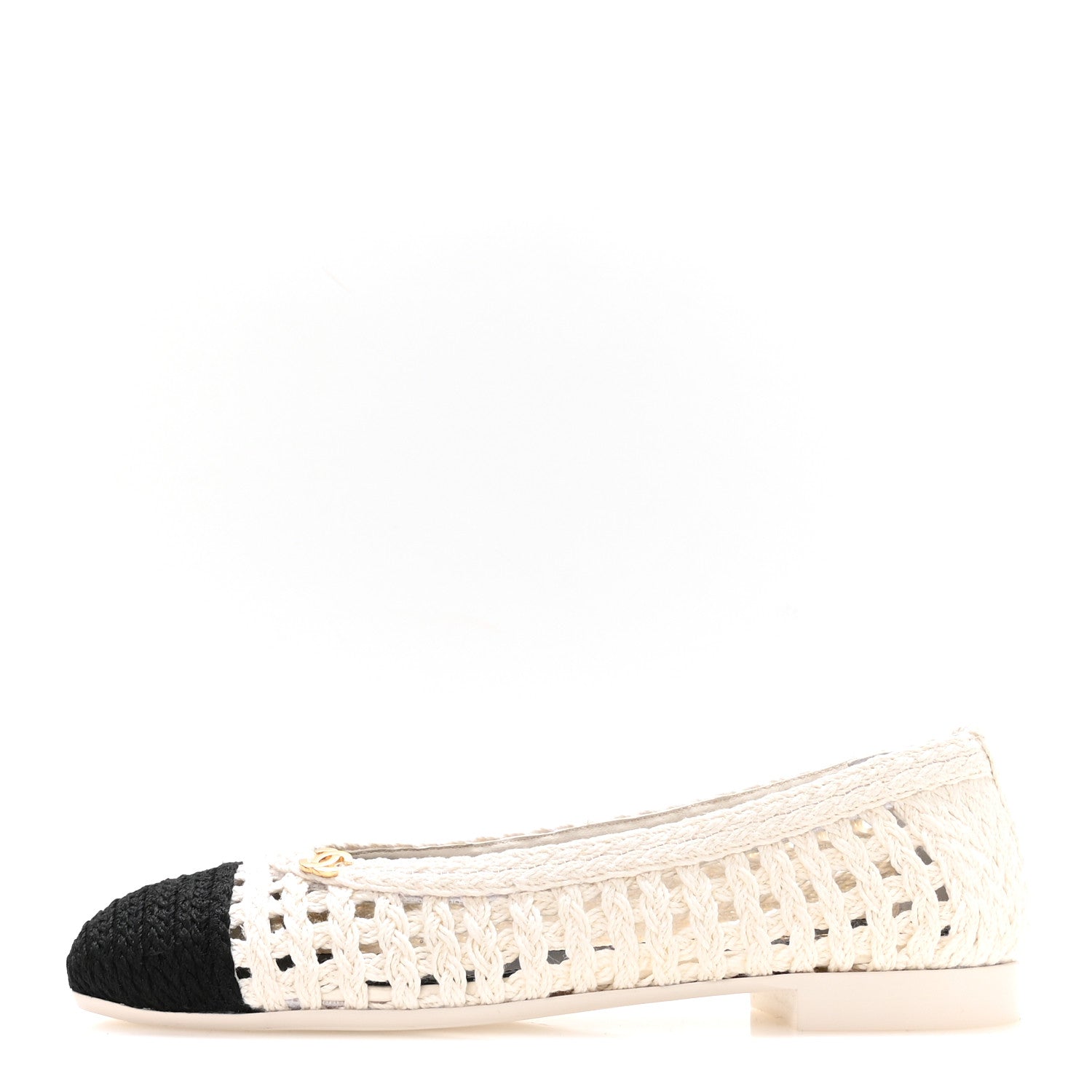 Chanel Mesh Crochet Cap Toe Ballerina Flats 39.5 White Black 1 of 8