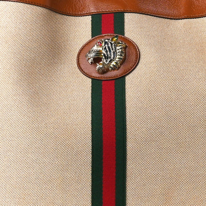 Gucci Vintage Canvas Calfskin Web Maxi Rajah Chain Tote Sand Light Cuir 13 of 15