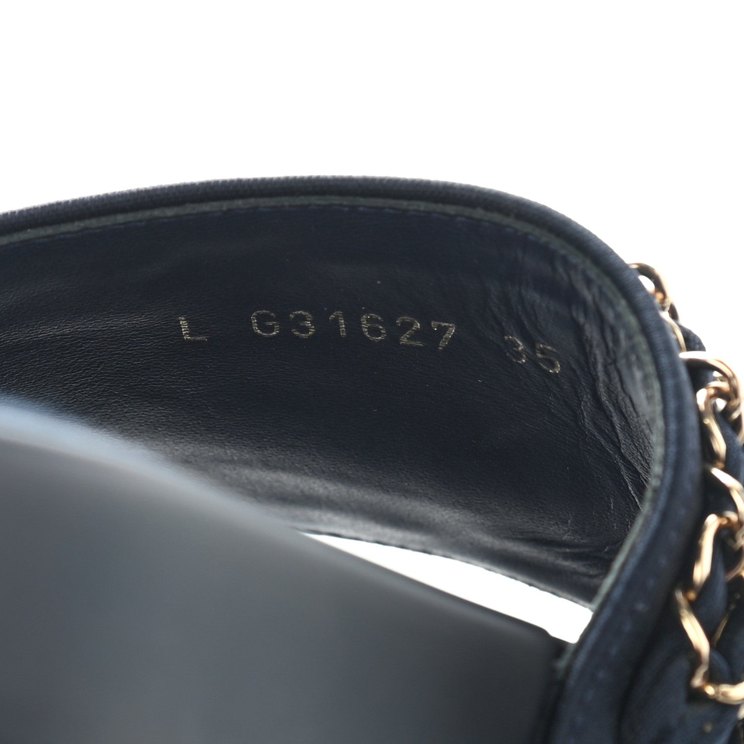 Chanel Satin Canvas Chain Slides Sandals Flats 35 Marine 7 of 9