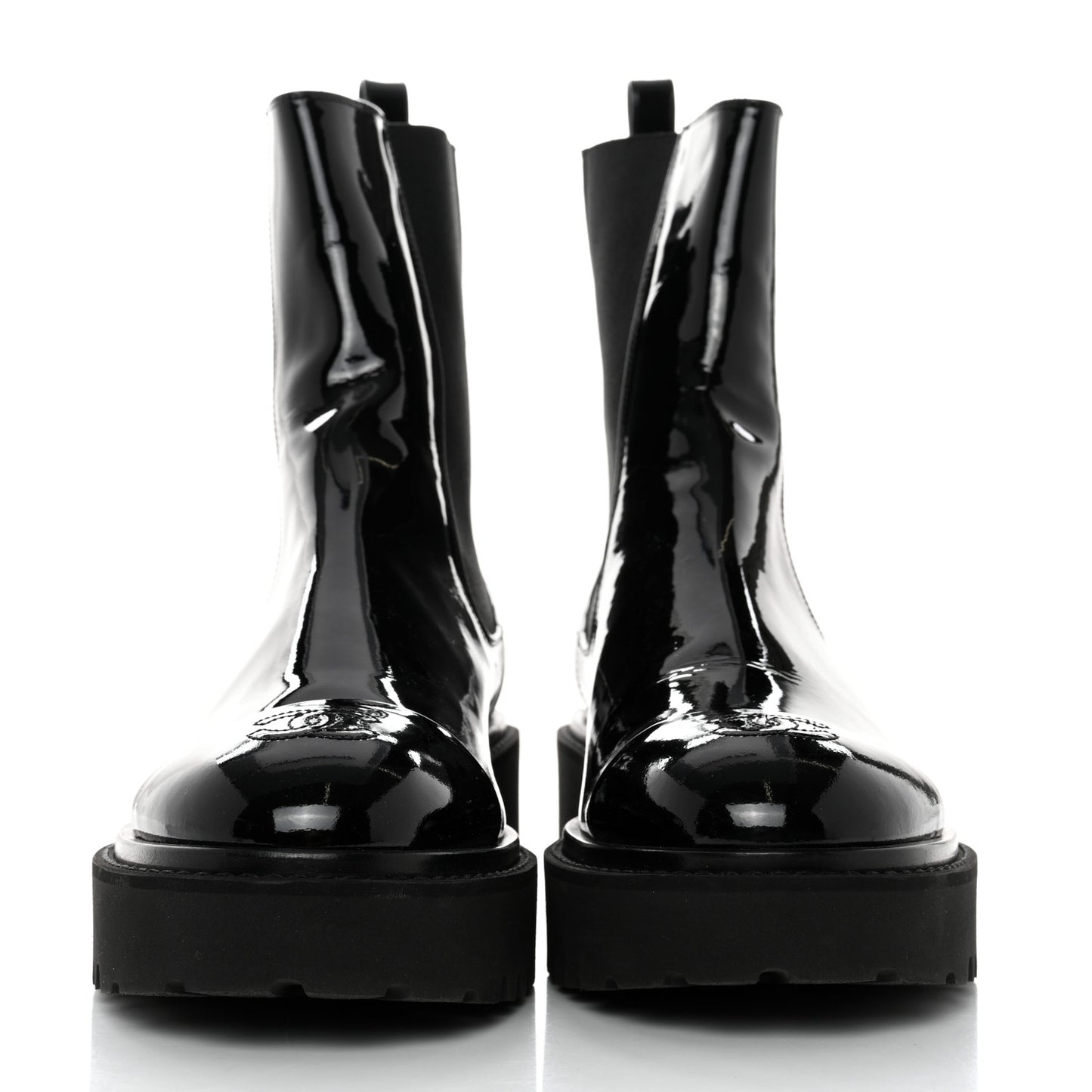 Patent Cap Toe Short Boots 41 Black