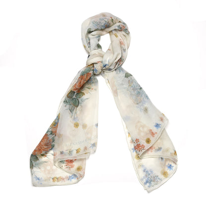 Alexander McQueen Silk Modal Midieval Flower Skull Scarf Ivory 1 of 8