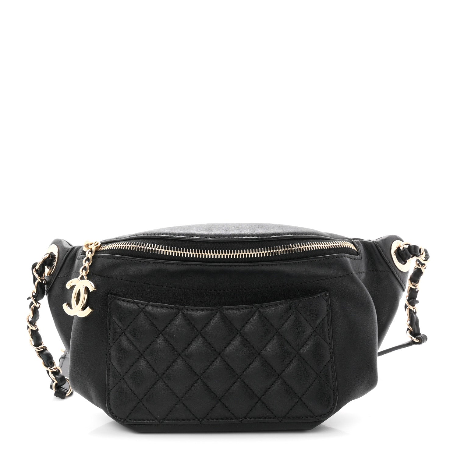 Chanel Lambskin Quilted Waist Bag Fanny Pack Black 1 of 10