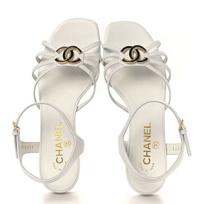 Chanel Lambskin Crystal CC Sandals 37 White 2 of 9