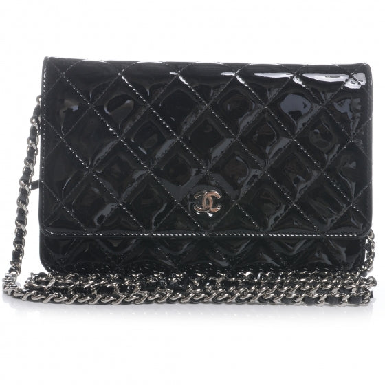 Patent Quilted Wallet On Chain WOC Black