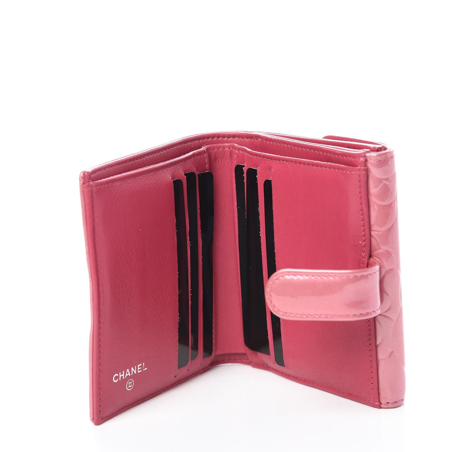 Patent Embossed Camellia French Wallet Pink