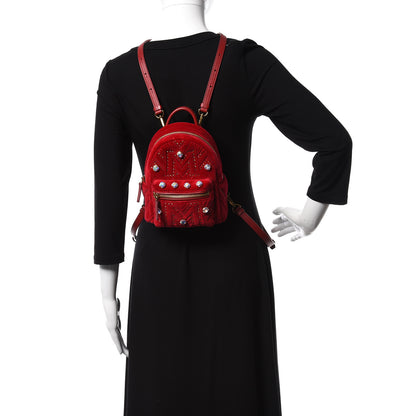 MCM Velvet Swarovski Crystal Bebe Boo Backpack Viva Red 2 of 10
