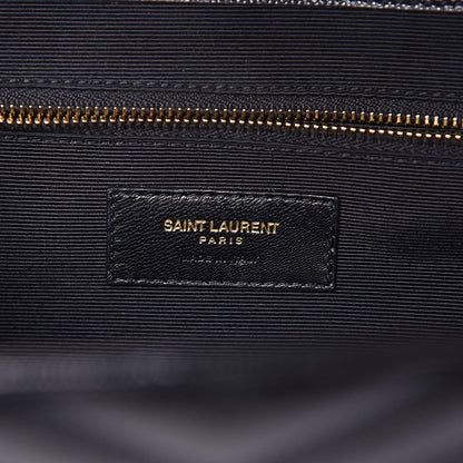 Saint Laurent Grain De Poudre Matelasse Chevron Large Monogram Satchel Black 7 of 9