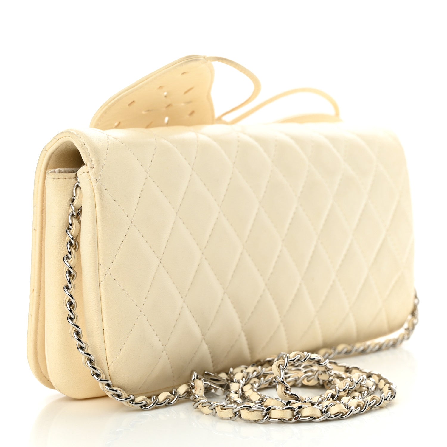 Chanel Lambskin Quilted Butterfly Chain Clutch White 3 of 21
