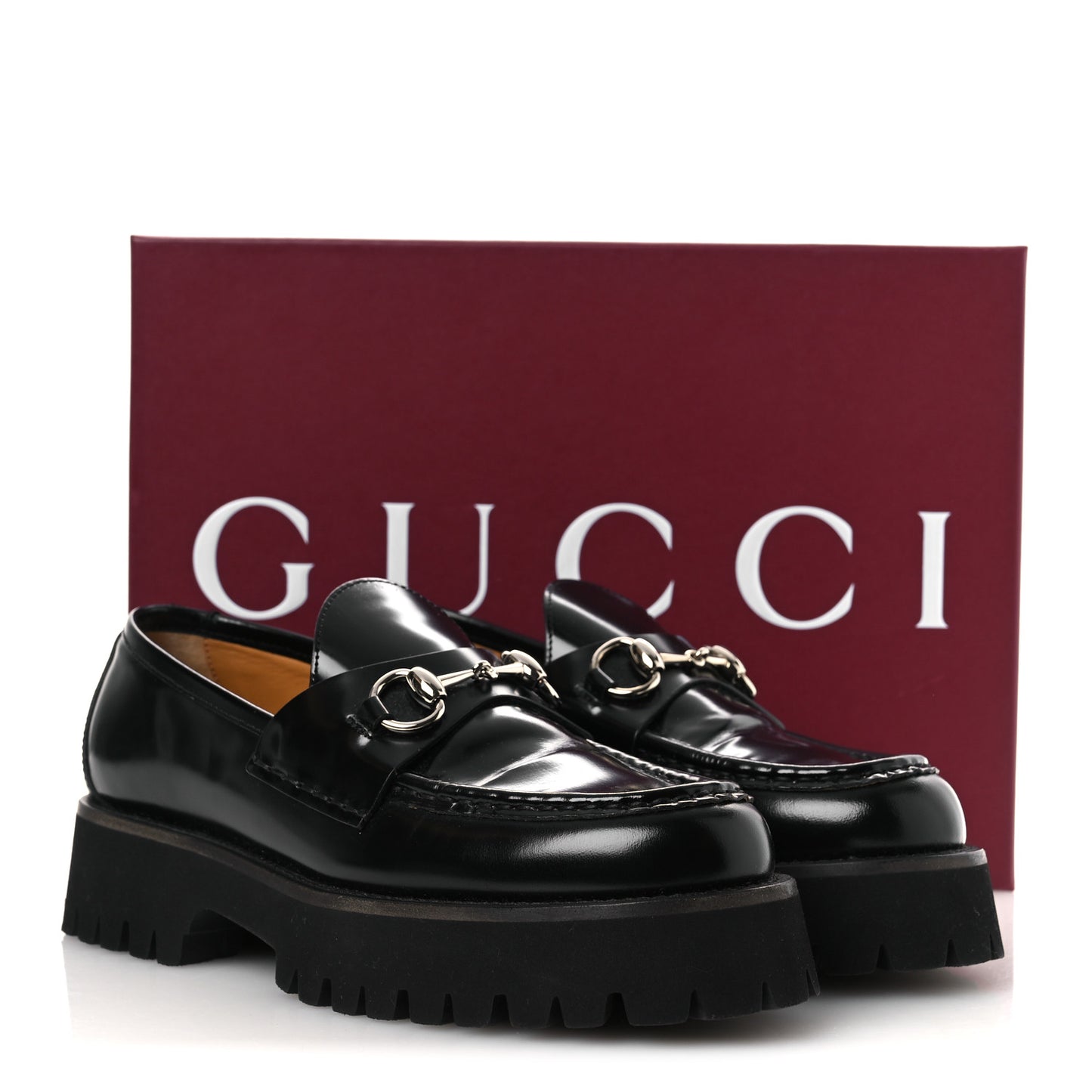 Calfskin Crystal Womens Horsebit Platform Lug Sole Loafers 38.5 Black