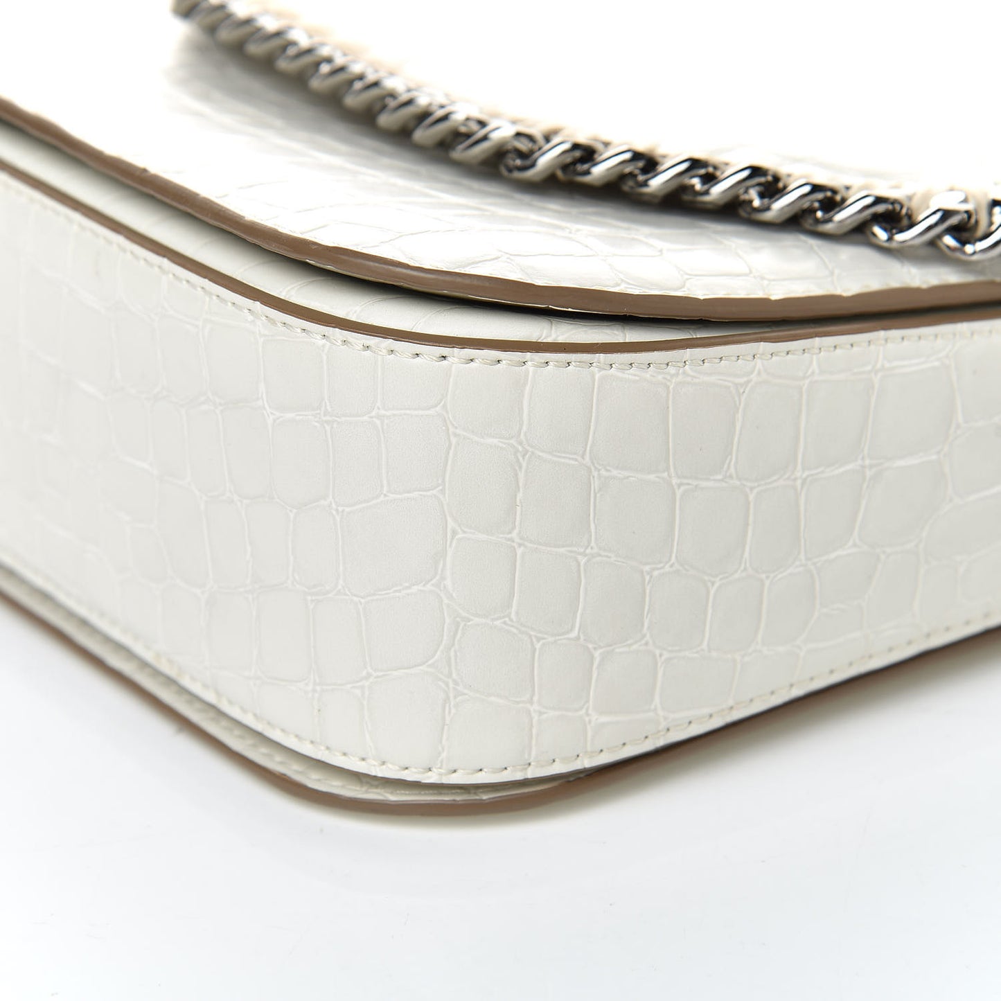 Embossed Crocodile Effect Medium Falabella Box Shoulder Bag Ivory