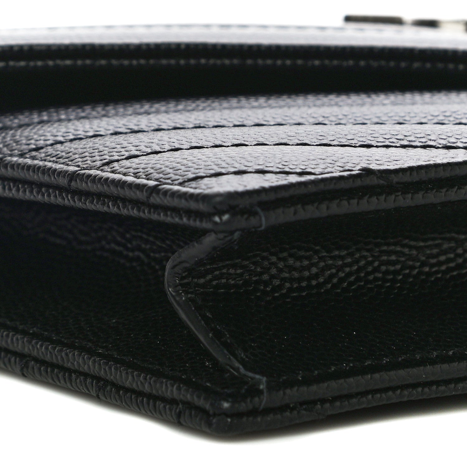 Saint Laurent Grain De Poudre Matelasse Chevron Monogram Envelope Chain Wallet Black 7 of 8
