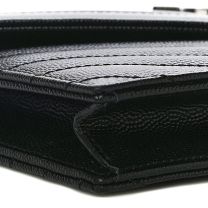 Saint Laurent Grain De Poudre Matelasse Chevron Monogram Envelope Chain Wallet Black 7 of 8