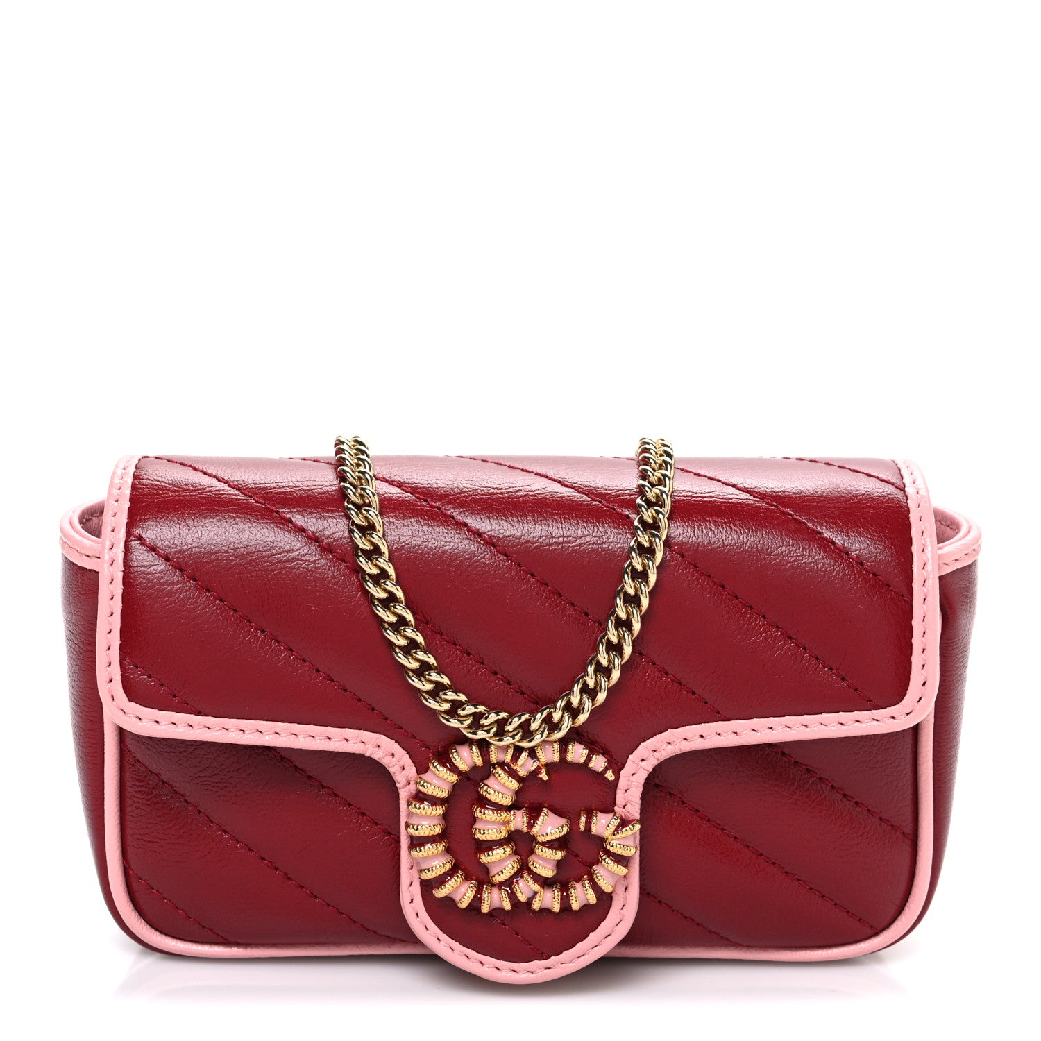 Gucci Azalea Calfskin Enamel Matelasse Diagonal Super Mini Torchon GG Marmont Shoulder Bag New Cherry Red Wild Rose 1 of 10