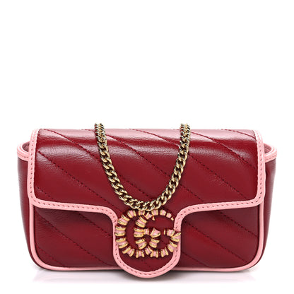 Gucci Azalea Calfskin Enamel Matelasse Diagonal Super Mini Torchon GG Marmont Shoulder Bag New Cherry Red Wild Rose 1 of 10
