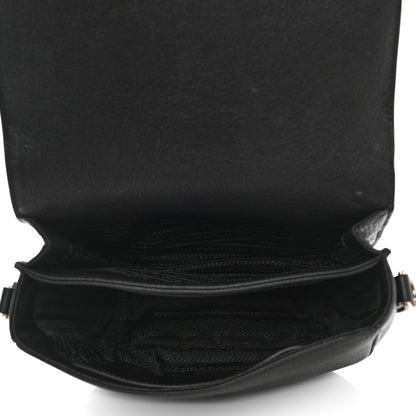 Prada Vitello Daino Soft Shoulder Flap Bag Black 5 of 9