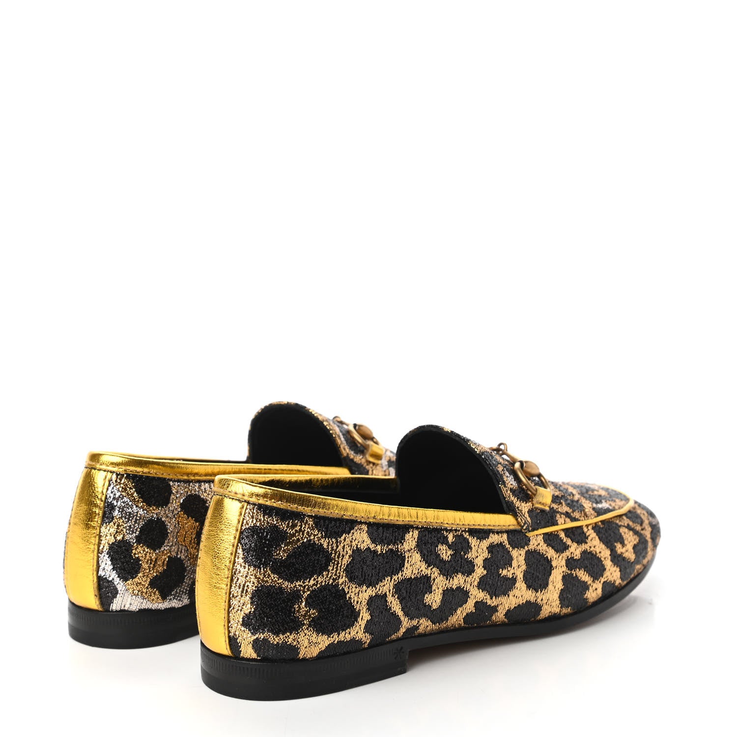Gucci Jacquard Leopard Print Horsebit Womens Jordaan Loafers 35 Gold 4 of 9