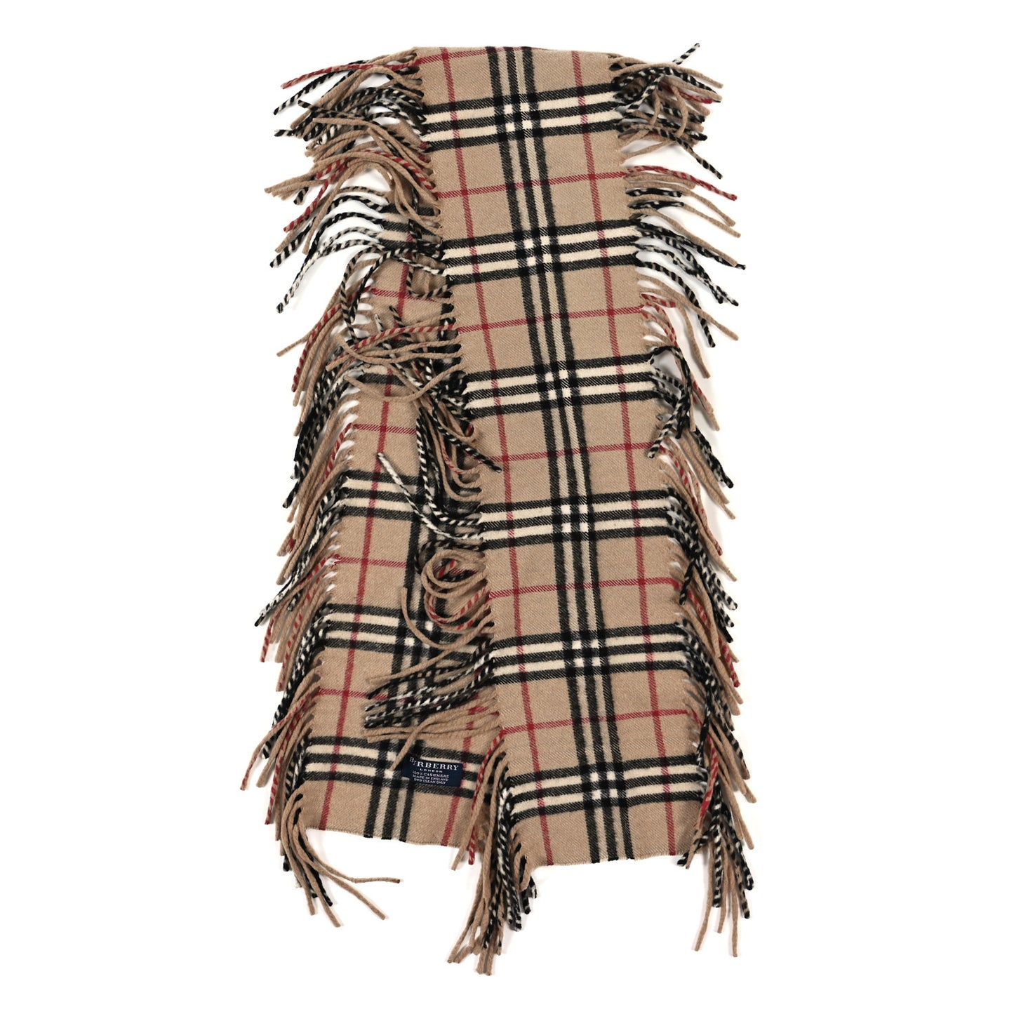 Cashmere Half Mega Check Happy Fringe Scarf Camel
