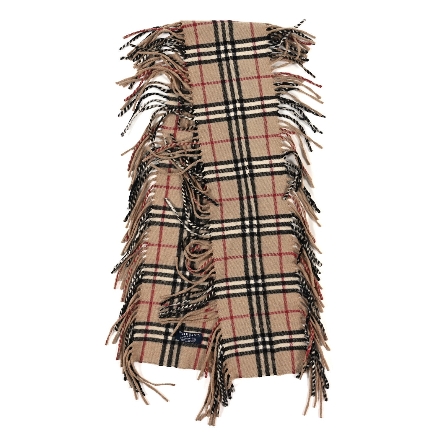 Burberry Cashmere Half Mega Check Happy Fringe Scarf Camel 2 of 3