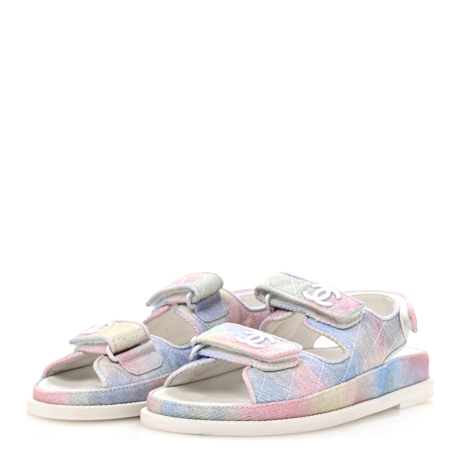 Chanel Printed Fabric Quilted Dad Sandals 36.5 Green Pink Blue 4 of 10