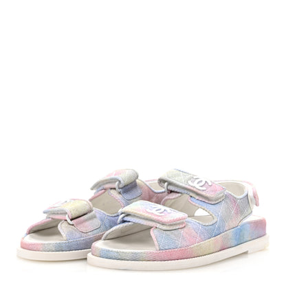 Chanel Printed Fabric Quilted Dad Sandals 36.5 Green Pink Blue 4 of 10