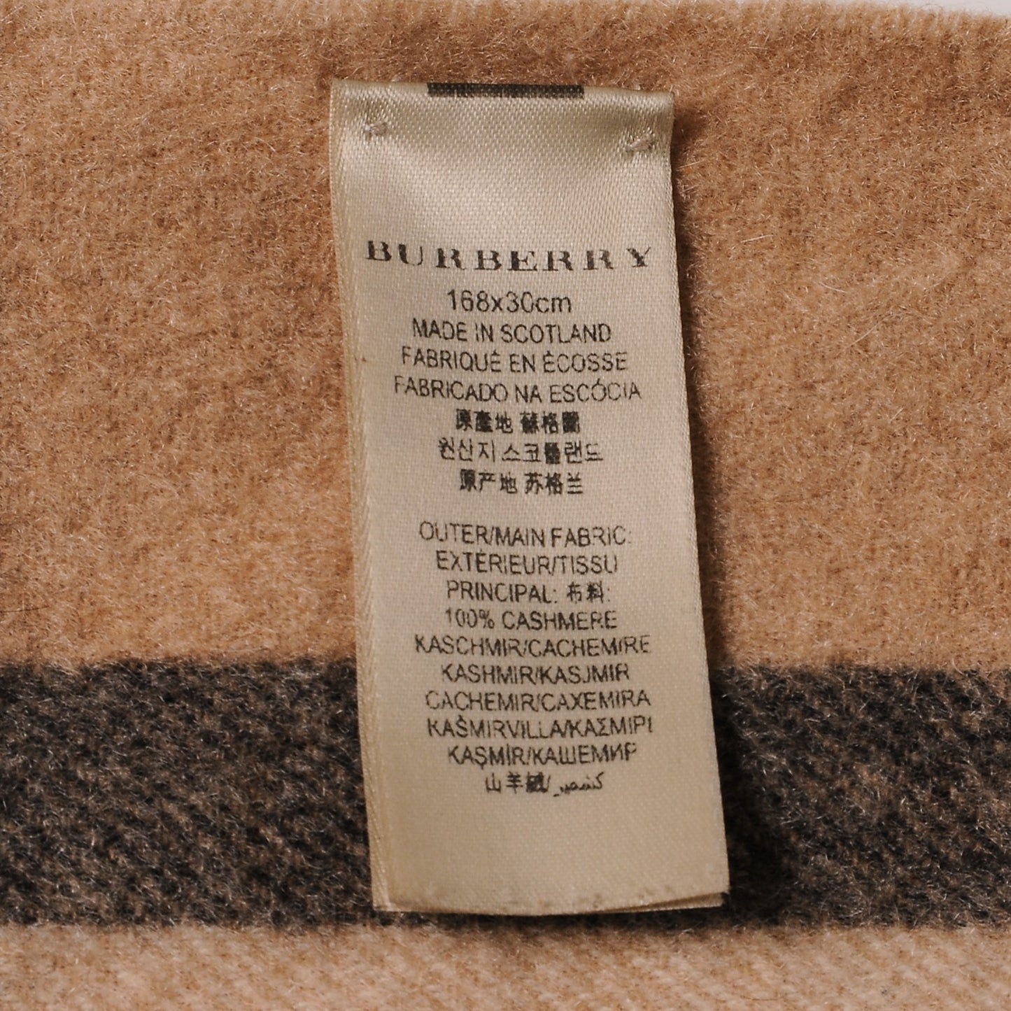 Cashmere Classic Check Fringe Scarf Camel