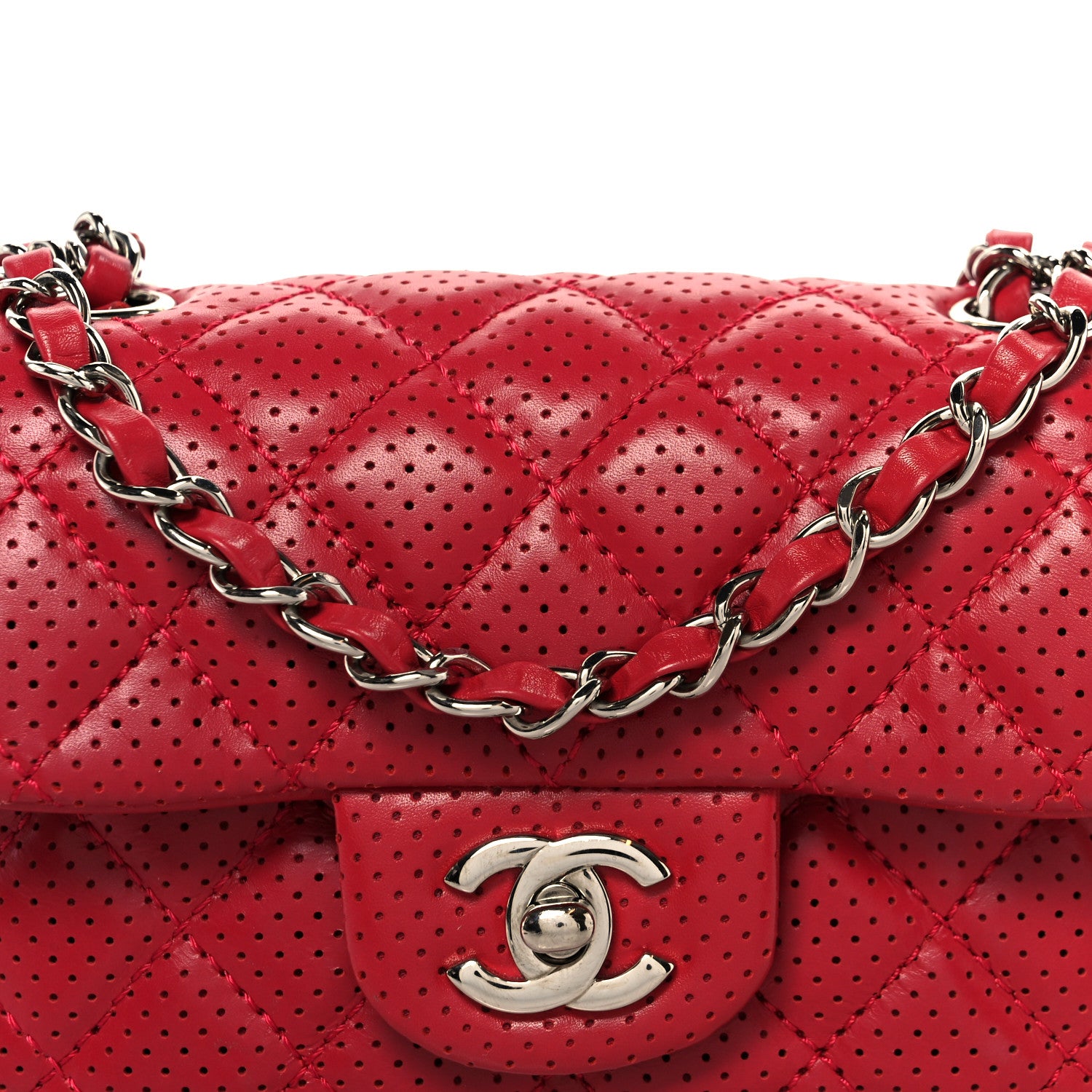 Chanel Lambskin Perforated Mini Rectangular Flap Dark Pink 9 of 12