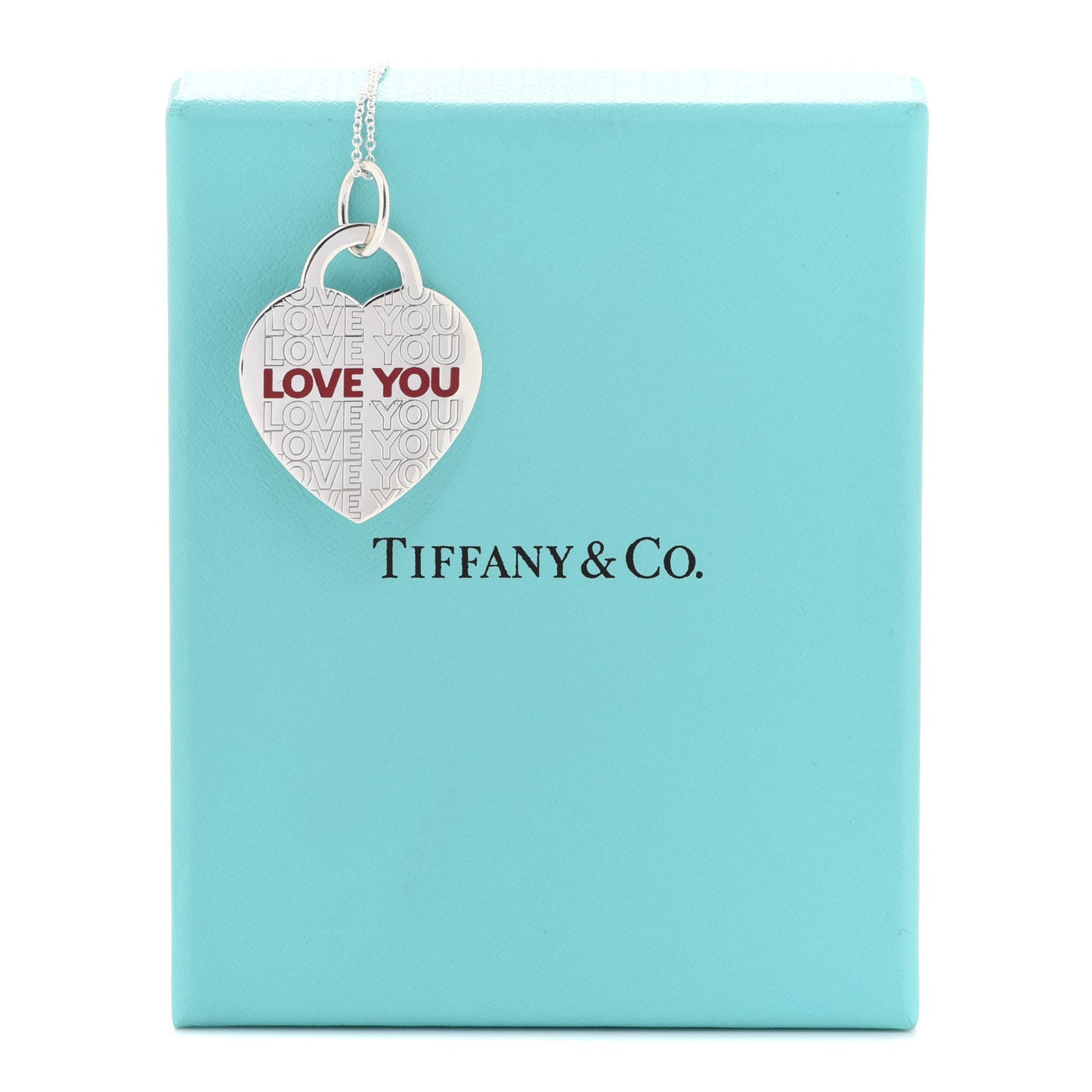 Sterling Silver Enamel LOVE YOU Heart Tag Pendant Necklace Red