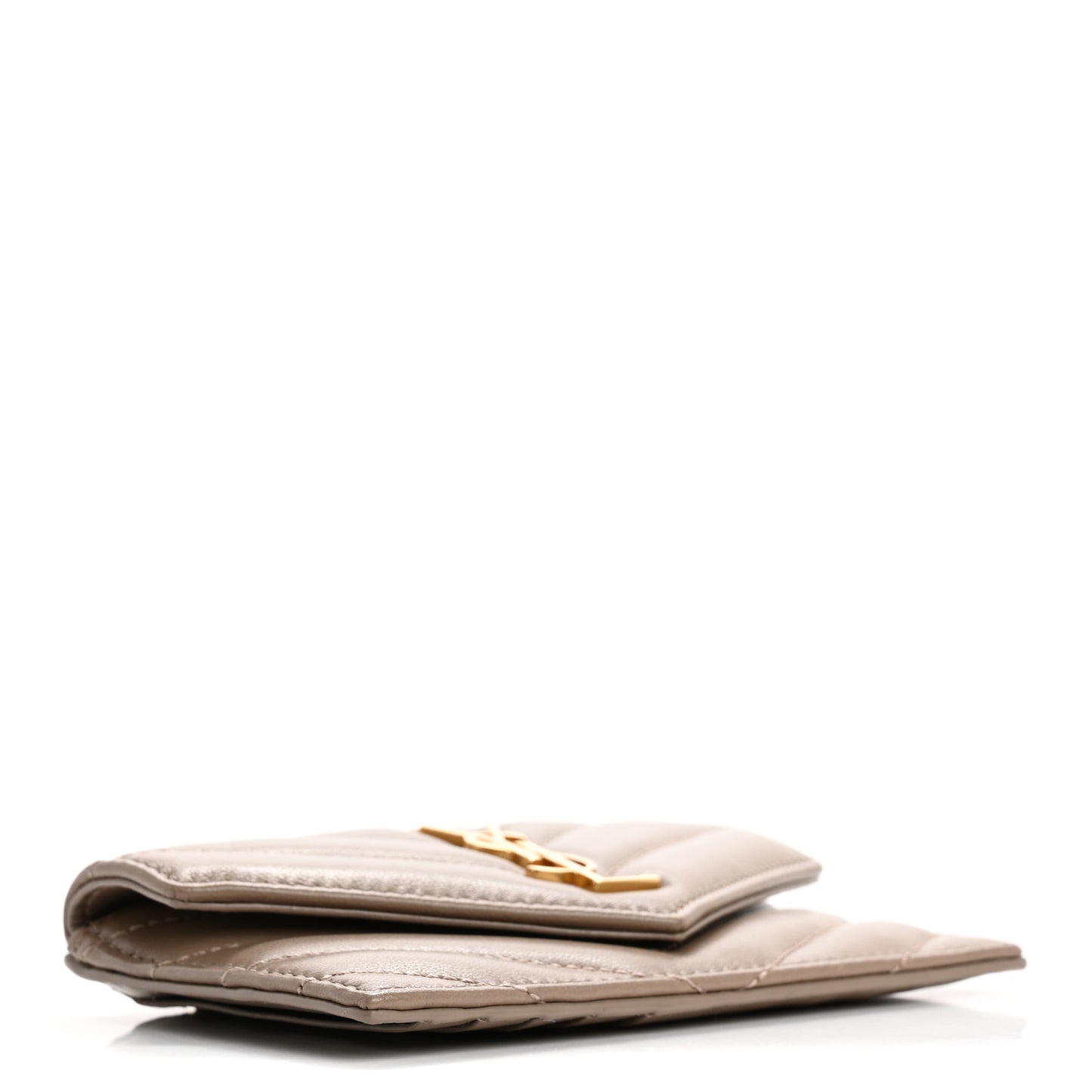 Calfskin Matelasse Chevron Monogram Fragments Zippered Card Case Greyish Brown