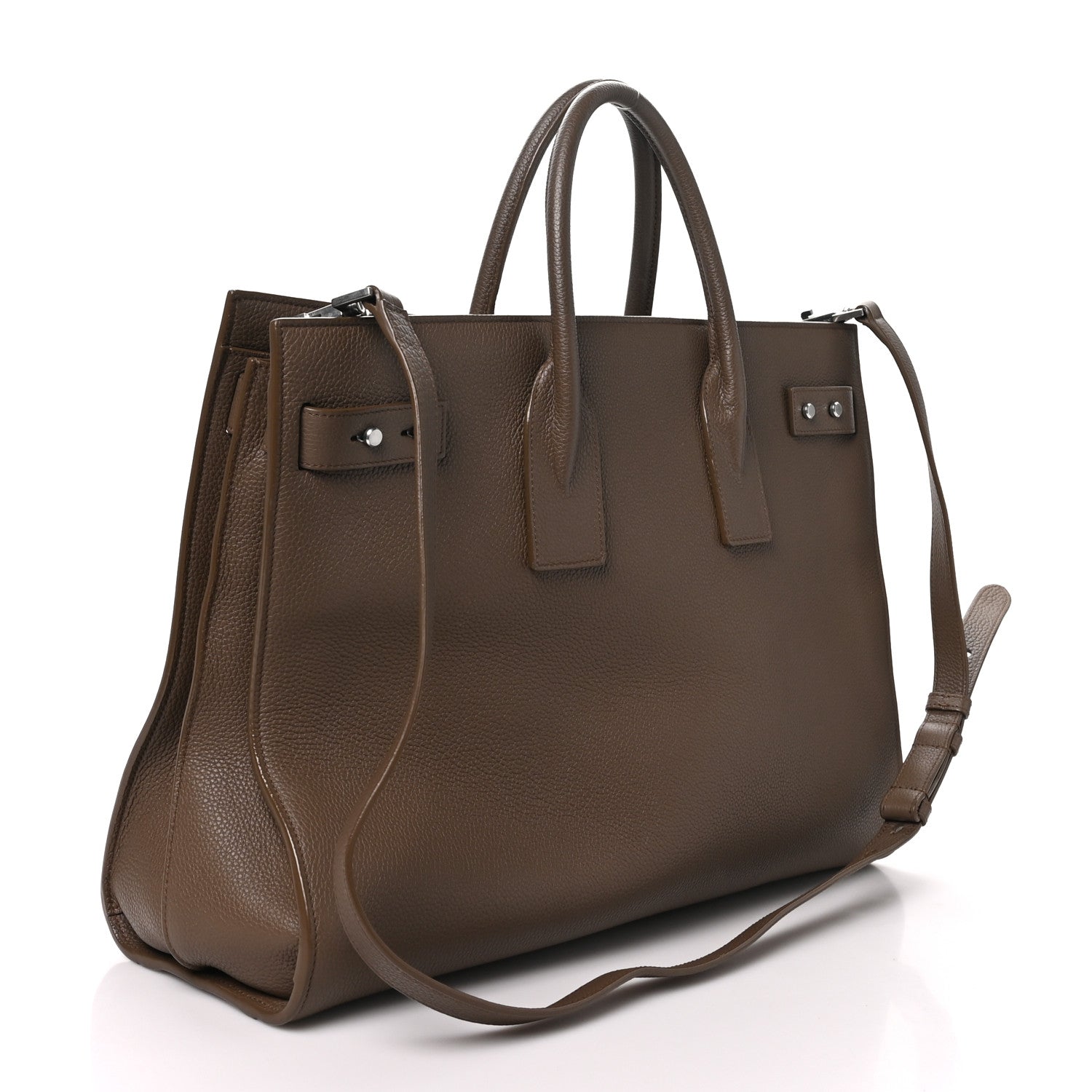 Saint Laurent Grained Calfskin Large Thin Sac De Jour Dark Wood 4 of 10