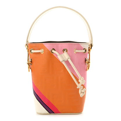 Fendi Vitello King F is Fendi FF Embossed Striped Mini Mon Tresor Bucket Bag Light Rose Multicolor White Ice 1 of 12