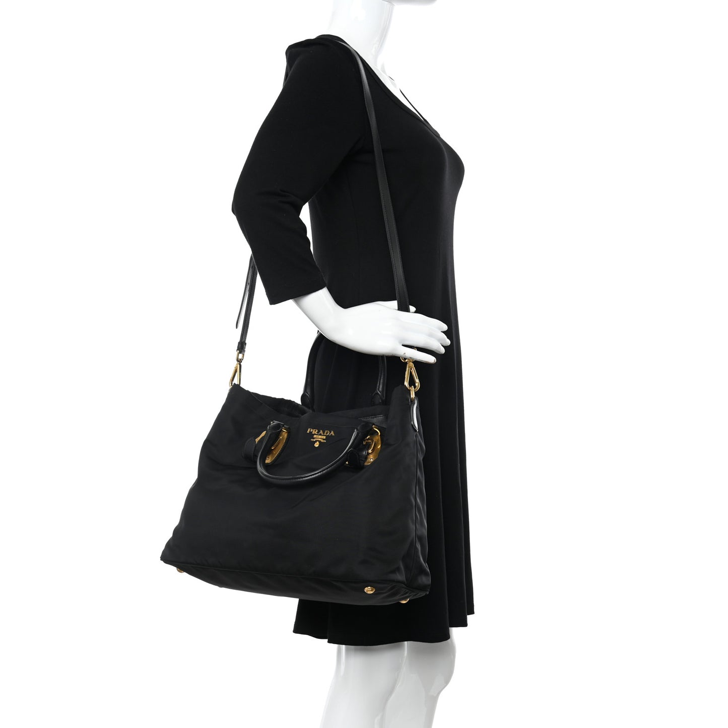 Tessuto Nylon Soft Calfskin Shopping Satchel Black