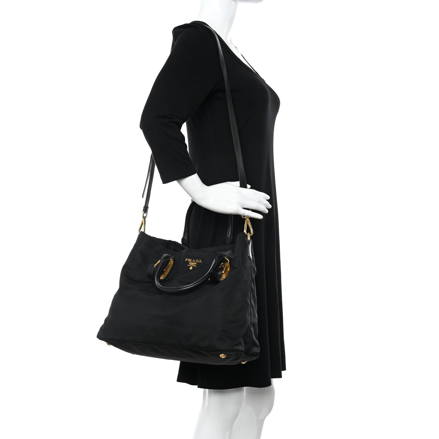 Prada Tessuto Nylon Soft Calfskin Shopping Satchel Black 2 of 9