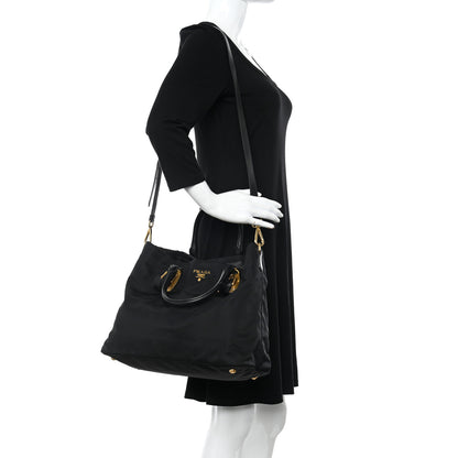 Prada Tessuto Nylon Soft Calfskin Shopping Satchel Black 2 of 9