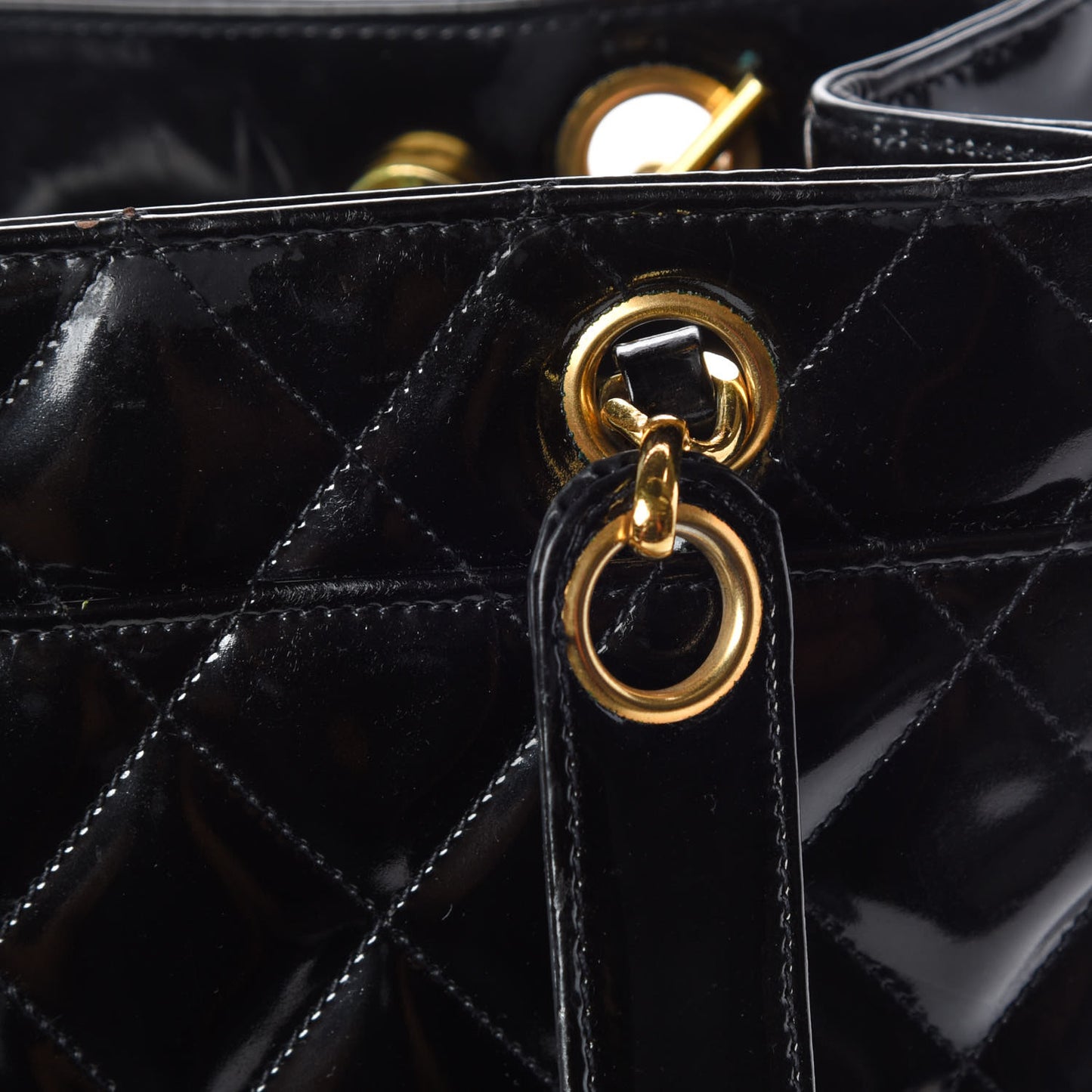 Patent Quilted Shoulder Bag Black