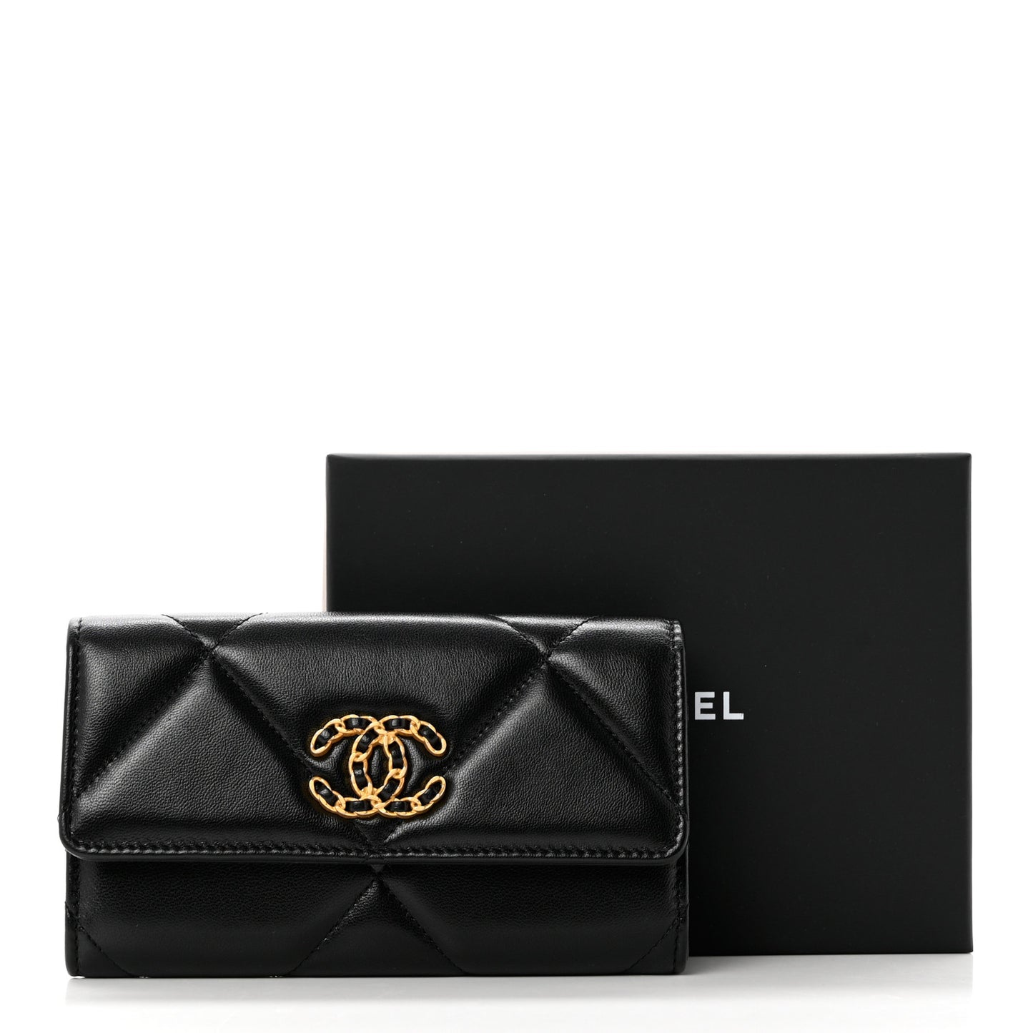 Lambskin Quilted Chanel 19 Flap Wallet Black