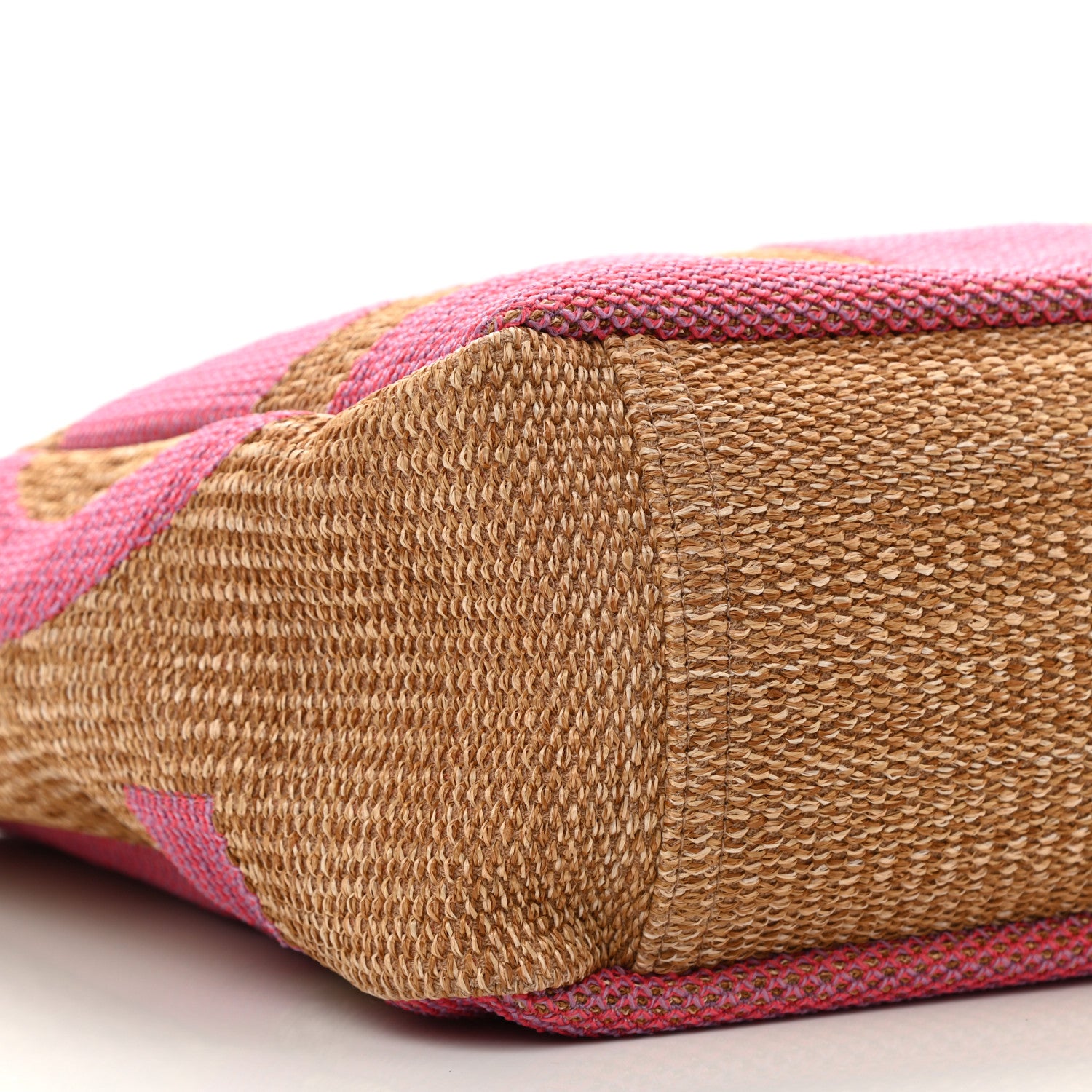 Chanel Woven Straw Raffia Logo Tote Pink Beige 11 of 12