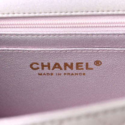 Chanel Iridescent Lambskin Quilted Mini Top Handle Rectangular Flap White 6 of 10