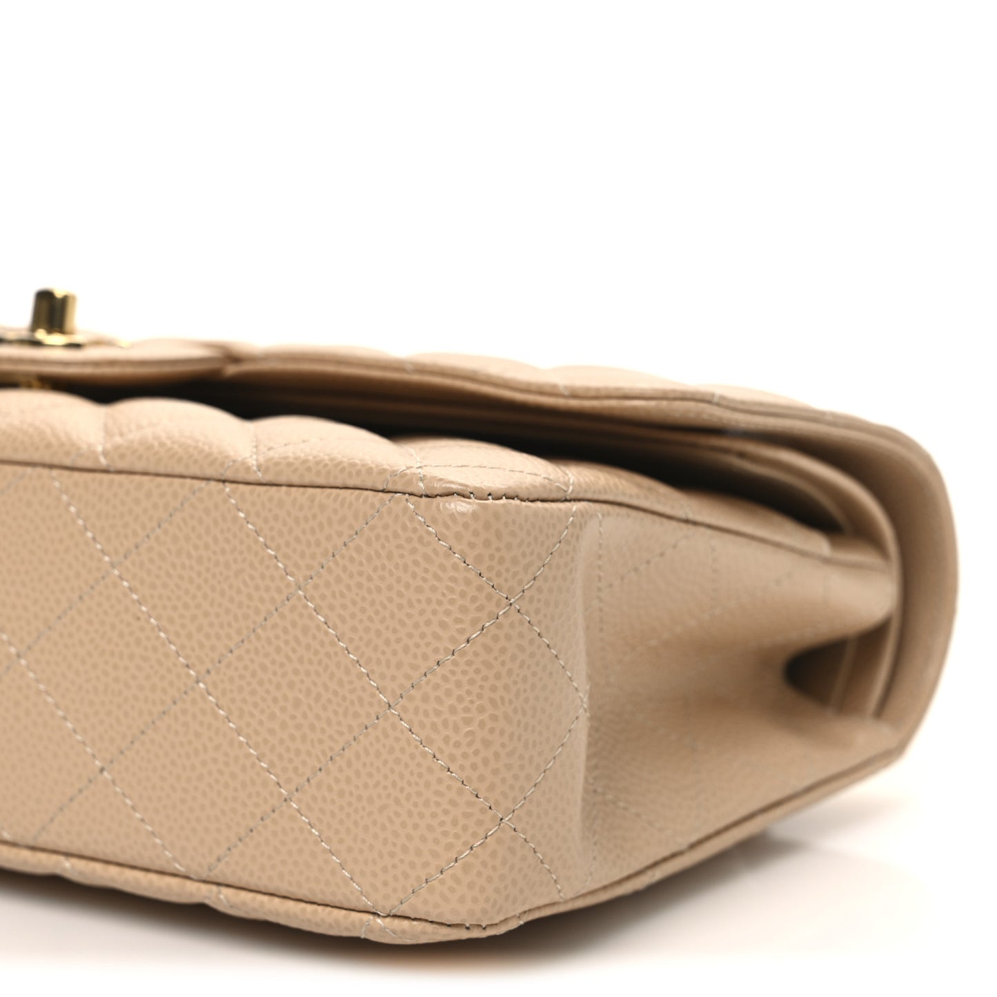 Caviar Quilted Medium Double Flap Beige