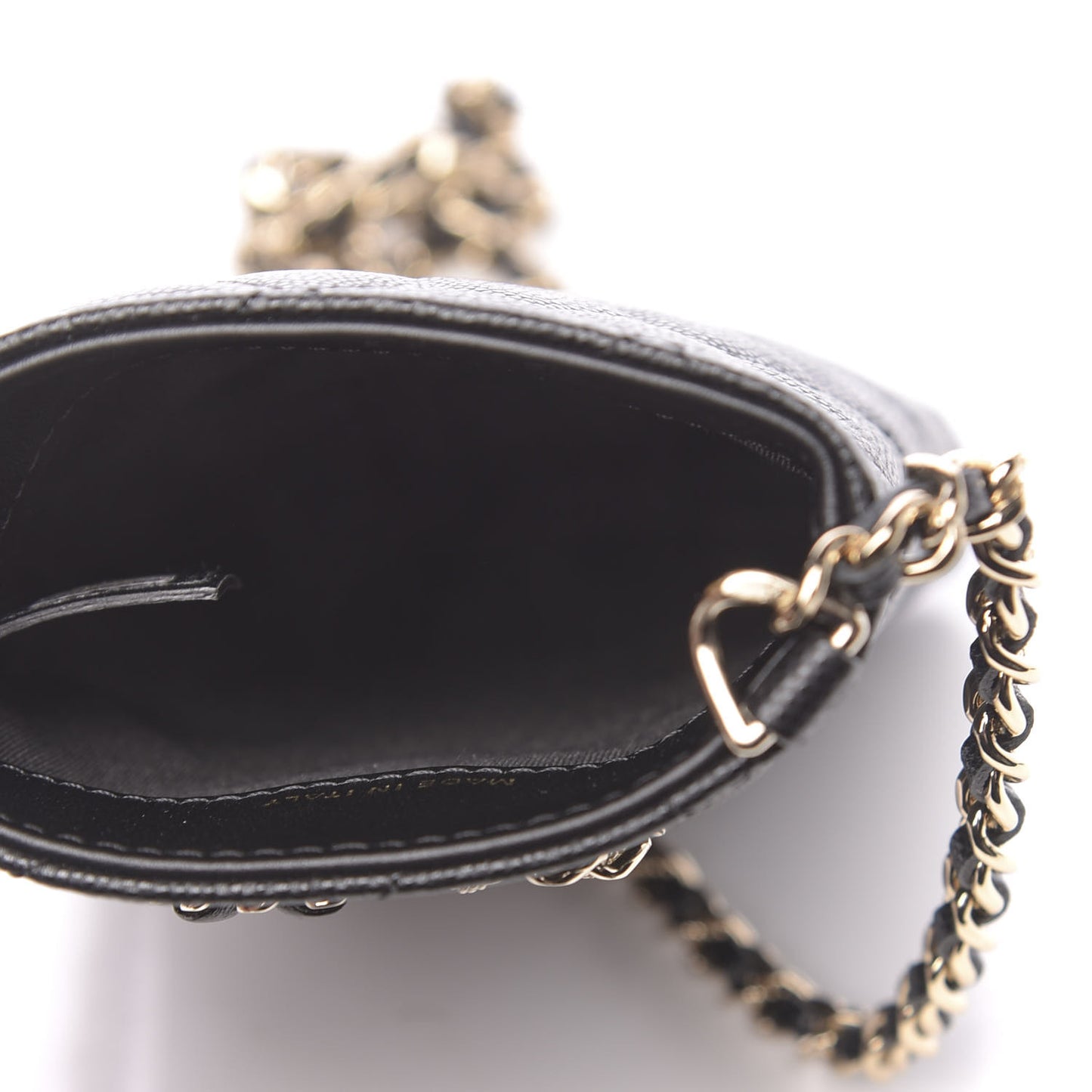 Caviar Quilted French New Wave Phone Holder With Chain Black
